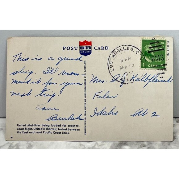 United Air Lines Mainliner Airplane Postcard Vintage Loading for Flight - Picture 3 of 7